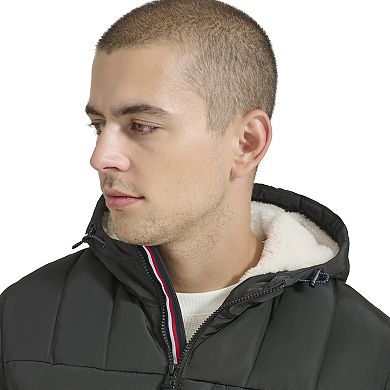 Men's Tommy Hilfiger Hooded Puffer Jacket with Sherpa Lined Hood