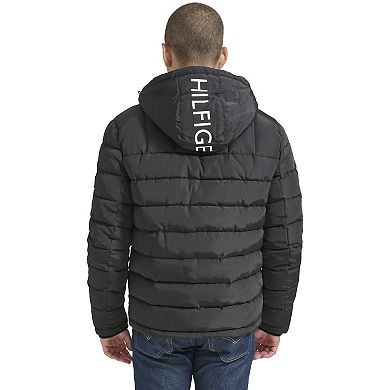 Men's Tommy Hilfiger Hooded Puffer Jacket with Sherpa Lined Hood
