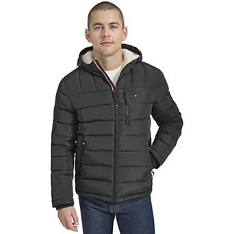 Men's Tommy Hilfiger Hooded Puffer Jacket with Sherpa Lined Hood