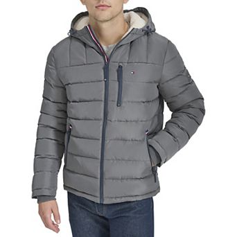 Men's Tommy Hilfiger Hooded Puffer Jacket with Sherpa Lined Hood