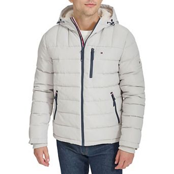 Men's Tommy Hilfiger Hooded Puffer Jacket with Sherpa Lined Hood
