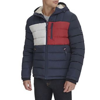 Men's Tommy Hilfiger Hooded Puffer Jacket with Sherpa Lined Hood