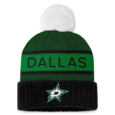 Women's Fanatics Branded  Black/Kelly Green Dallas Stars Authentic Pro Rink Cuffed Knit Hat with Pom