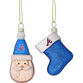 Atlanta Braves Two-Pack Snowman & Stocking Blown Glass Ornament Set