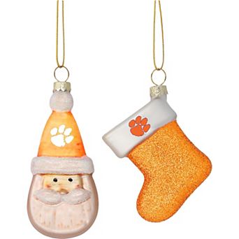 Clemson Tigers Two-Pack Snowman & Stocking Blown Glass Ornament Set