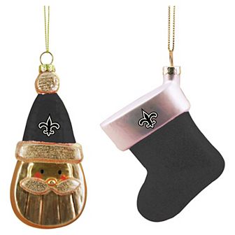 New Orleans Saints Two-Pack Snowman & Stocking Blown Glass Ornament Set