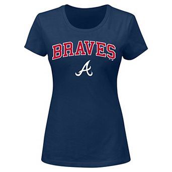 Women's Profile Navy Atlanta Braves Plus Size Arch Logo T-Shirt