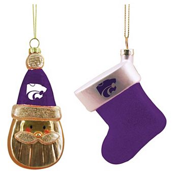 Kansas State Wildcats Two-Pack Snowman & Stocking Blown Glass Ornament Set