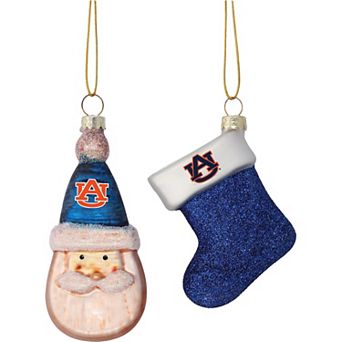 Auburn Tigers Two-Pack Snowman & Stocking Blown Glass Ornament Set