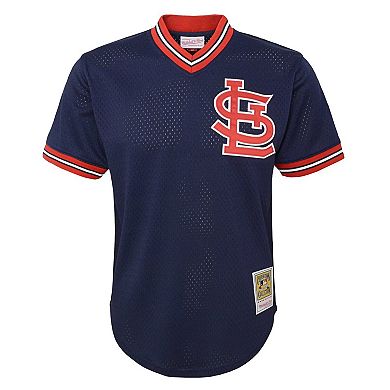 Youth Mitchell & Ness Ozzie Smith Navy St. Louis Cardinals Cooperstown Collection Mesh Batting Practice Jersey