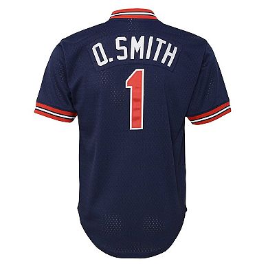 Youth Mitchell & Ness Ozzie Smith Navy St. Louis Cardinals Cooperstown Collection Mesh Batting Practice Jersey