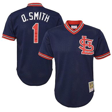 Youth Mitchell & Ness Ozzie Smith Navy St. Louis Cardinals Cooperstown Collection Mesh Batting Practice Jersey