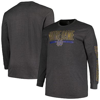 Men's Profile Heather Charcoal Notre Dame Fighting Irish Big & Tall Two-Hit Graphic Long Sleeve T-Shirt