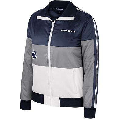 Women's The Wild Collective Gray Penn State Nittany Lions Color-Block Puffer Full-Zip Jacket