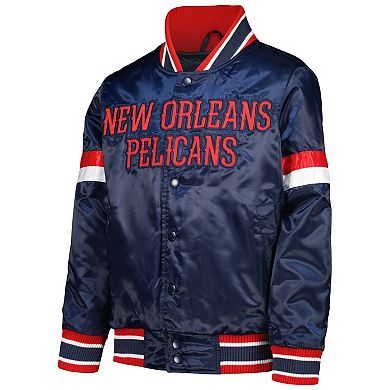 Youth Starter Navy New Orleans Pelicans Home Game Varsity Satin Full-Snap Jacket