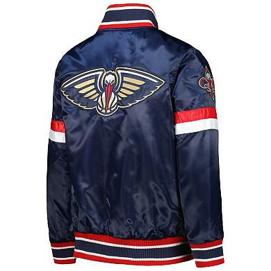 Youth Starter Navy New Orleans Pelicans Home Game Varsity Satin Full-Snap Jacket