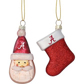 Alabama Crimson Tide Two-Pack Snowman & Stocking Blown Glass Ornament Set