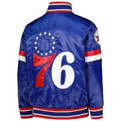 Youth Starter Royal Philadelphia 76ers Home Game Varsity Satin Full-Snap Jacket