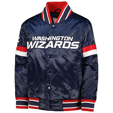 Youth Starter Navy Washington Wizards Home Game Varsity Satin Full-Snap Jacket