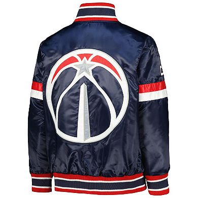 Youth Starter Navy Washington Wizards Home Game Varsity Satin Full-Snap Jacket