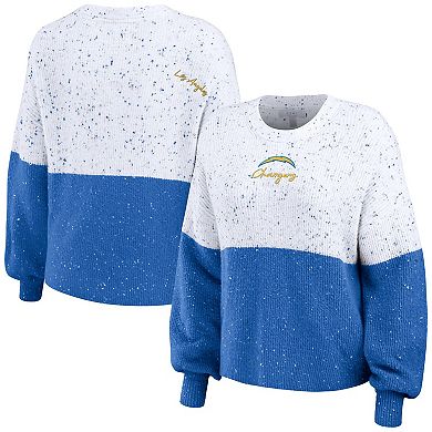 Women's WEAR by Erin Andrews  White/Powder Blue Los Angeles Chargers Color-Block Pullover Sweater