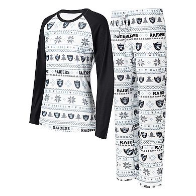 Women's Concepts Sport White/Black Las Vegas Raiders TinselÂ Raglan Long Sleeve T-Shirt & Pants Sleep Set