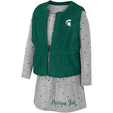 Girls Toddler Colosseum Green Michigan State Spartans Meowing Vest & Dress Set