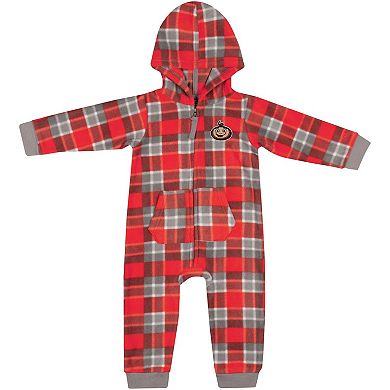 Infant Colosseum Scarlet Ohio State Buckeyes Full-Zip Plaid Hoodie Long Sleeve Jumper