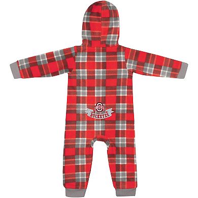 Infant Colosseum Scarlet Ohio State Buckeyes Full-Zip Plaid Hoodie Long Sleeve Jumper