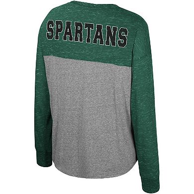 Women's Colosseum Heather Gray/Green Michigan State Spartans Jelly of the Month Oversized Tri-Blend Long Sleeve T-Shirt