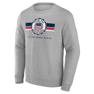 Men's Fanatics Branded Heather Gray Team USA Collegiate Stripes Crew Pullover Sweatshirt