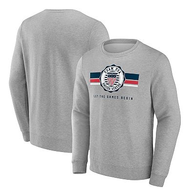 Men's Fanatics Branded Heather Gray Team USA Collegiate Stripes Crew Pullover Sweatshirt
