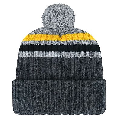 Men's '47 Gray Pittsburgh Penguins Stack Patch Cuffed Knit Hat with Pom