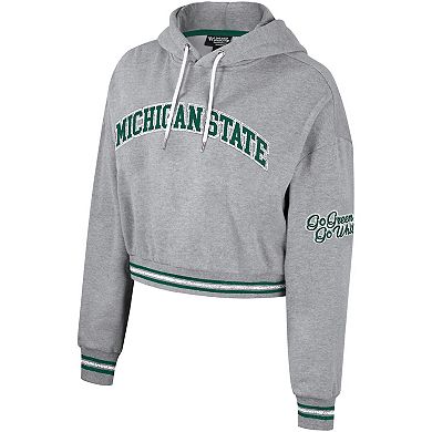 Women's The Wild Collective Heather Gray Michigan State Spartans Cropped Shimmer Pullover Hoodie