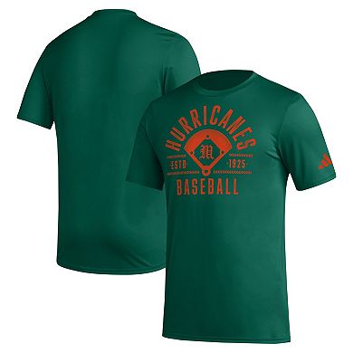 Men's adidas  Green Miami Hurricanes Exit Velocity Baseball Pregame AEROREADY T-Shirt