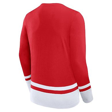 Men's Fanatics Branded Red Detroit Red Wings Back Pass Lace-Up Long Sleeve T-Shirt