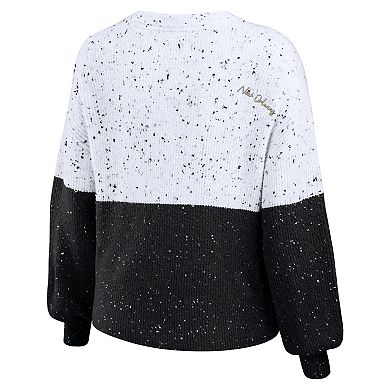 Women's WEAR by Erin Andrews White/Black New Orleans Saints Lighweight Modest Crop Color-Block Pullover Sweater