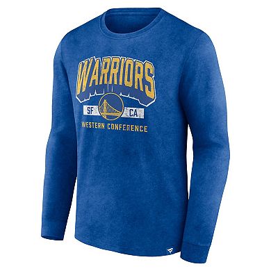 Men's Fanatics Branded Heather Royal Golden State Warriors Front Court Press Snow Wash Long Sleeve T-Shirt