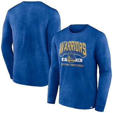 Men's Fanatics Branded Heather Royal Golden State Warriors Front Court Press Snow Wash Long Sleeve T-Shirt