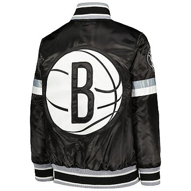 Youth Starter Black Brooklyn Nets Home Game Varsity Satin Full-Snap Jacket