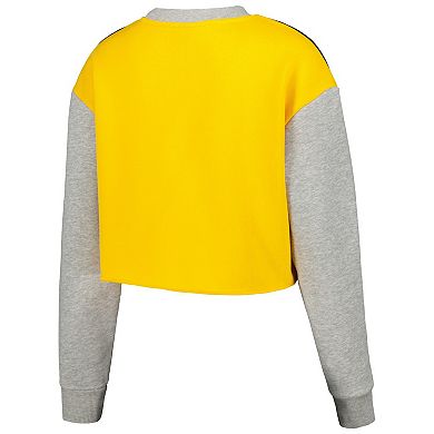 Women's Hype and Vice Navy Michigan Wolverines Colorblock Rookie Crew Pullover Sweatshirt