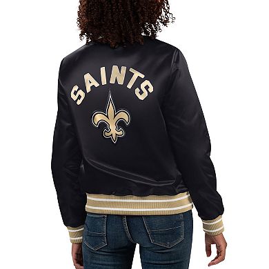 Women's Starter Black New Orleans Saints Full Count Satin Full-Snap Varsity Jacket