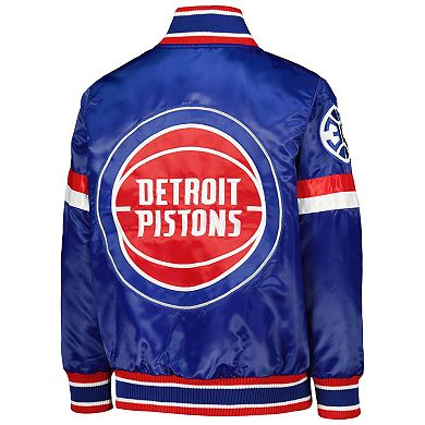 Youth Starter Blue Detroit Pistons Home Game Varsity Satin Full-Snap Jacket