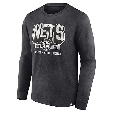 Men's Fanatics Branded Heather Charcoal Brooklyn Nets Front Court Press Snow Wash Long Sleeve T-Shirt