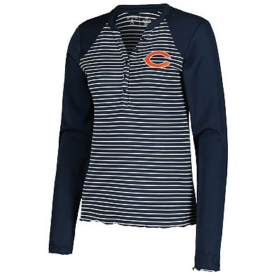 Women's Antigua Navy Chicago Bears Maverick Waffle Henley Long Sleeve T-Shirt