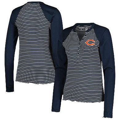 Women's Antigua Navy Chicago Bears Maverick Waffle Henley Long Sleeve T-Shirt