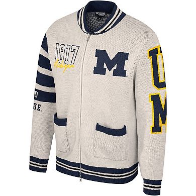Unisex The Wild Collective Cream Michigan Wolverines Jacquard Full-Zip Sweater