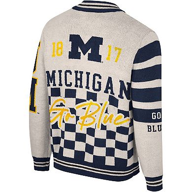Unisex The Wild Collective Cream Michigan Wolverines Jacquard Full-Zip Sweater