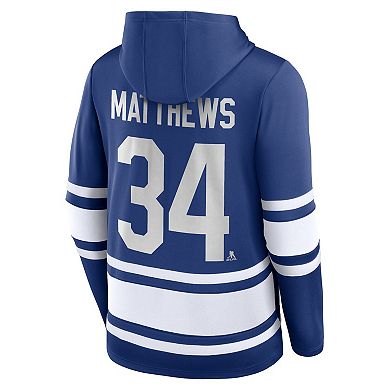Men's Fanatics Branded Auston Matthews Blue Toronto Maple Leafs Name & Number Lace-Up Pullover Hoodie