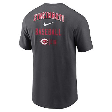 Men's Nike Charcoal Cincinnati Reds Logo Sketch Bar T-Shirt